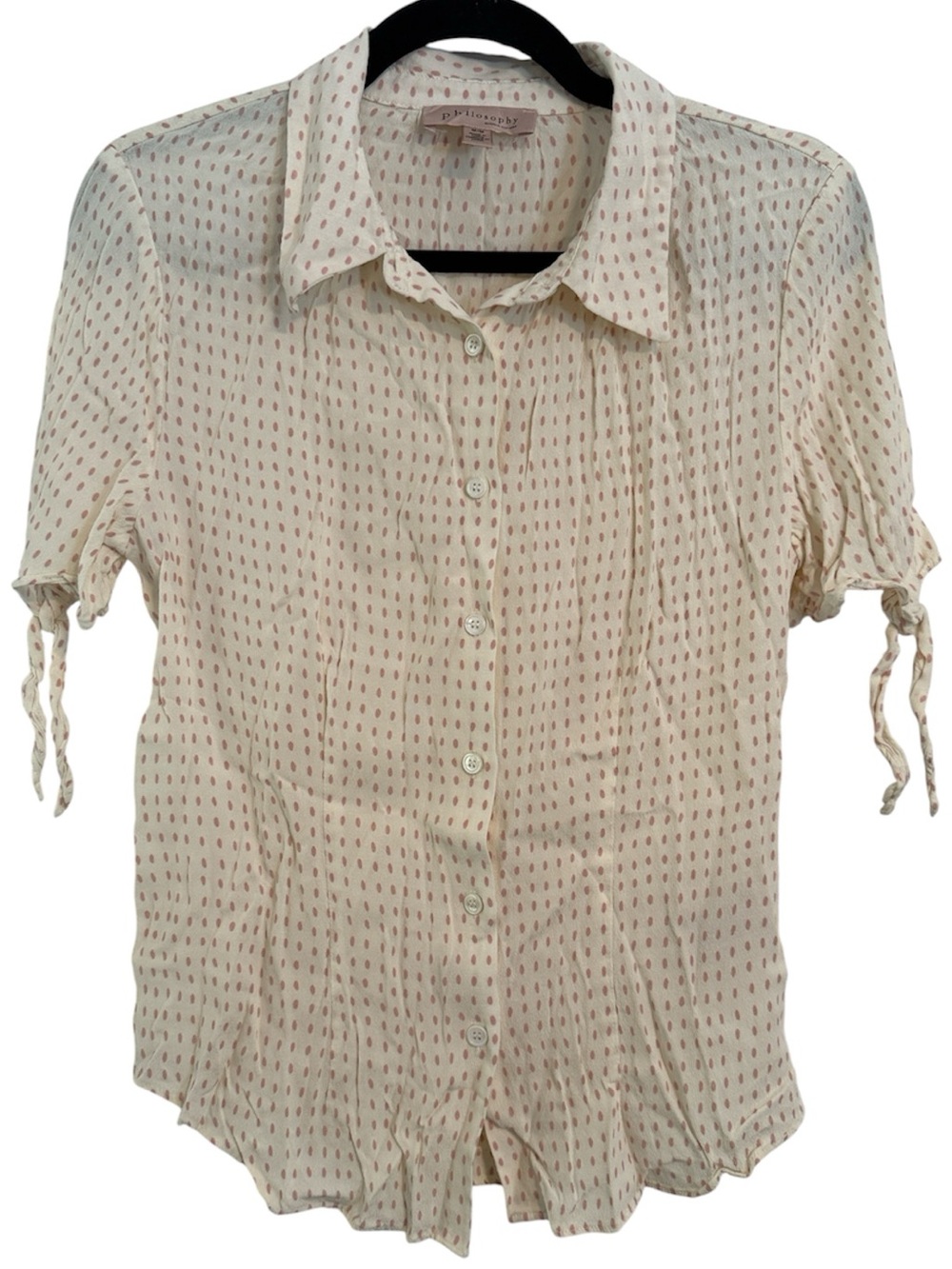 ☀️ Philosophy Cream and Pink Polka Dot Button Down Blouse